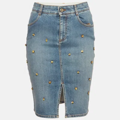 Pre-owned Stella Mccartney Blue Embellished Denim Pencil Skirt S