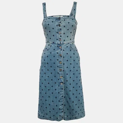 Pre-owned Stella Mccartney Blue Embroidered Button Front Short Dress Xs