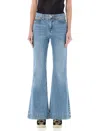 Stella Mccartney Bootcut Distressed Denim Trousers With Gold Stitching In Blue