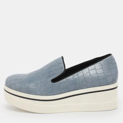 Pre-owned Stella Mccartney Blue Faux Alligator Leather Binx Slip On Sneakers Size 35