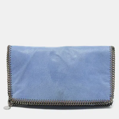 Pre-owned Stella Mccartney Blue Faux Suede Falabella Fold Over Clutch