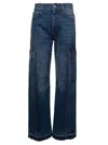 Stella Mccartney Blue Flare Cargo Jeans With Logo Patch In Blue