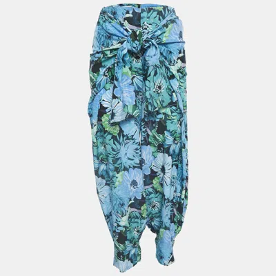 Pre-owned Stella Mccartney Blue Floral Print Silk Tie-up Trousers S