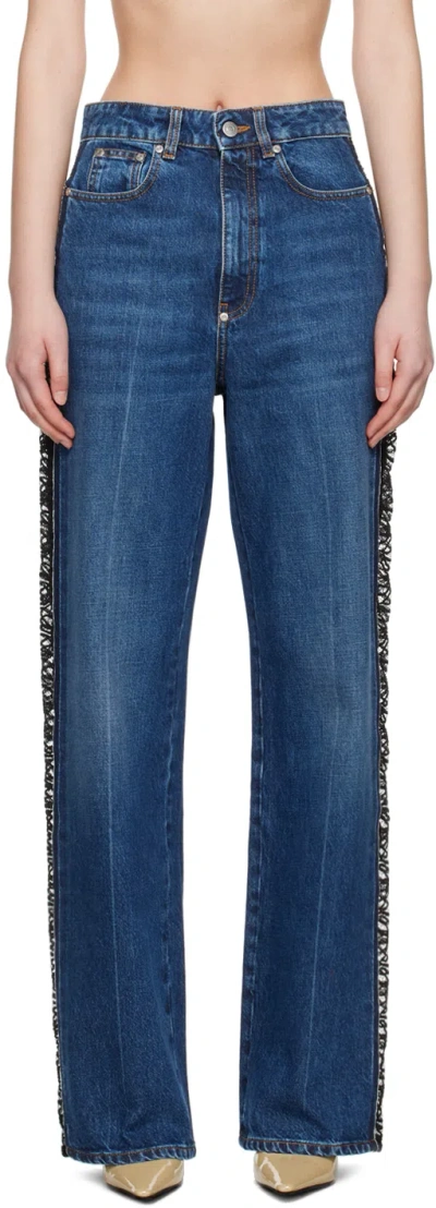 Stella Mccartney Blue Lace High-rise Straight Leg Jeans In 4071 Blue Vintage De