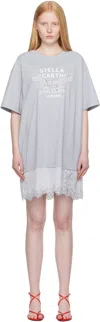 Stella Mccartney Blue Lace-insert Graphic T-shirt Minidress In Gray