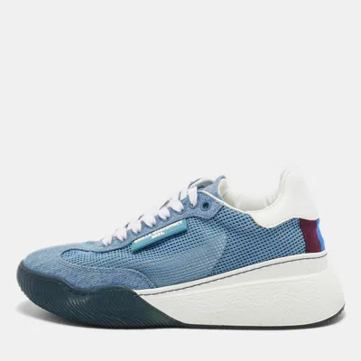 Pre-owned Stella Mccartney Blue Mesh And Denim Loop Sneakers Size 37