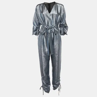 Pre-owned Stella Mccartney Blue Metallic Lamé Jumpsuit S