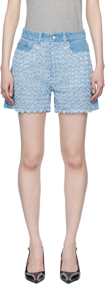 STELLA MCCARTNEY BLUE MID-RISE BOUCLÉ DENIM SHORTS