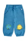 Stella Mccartney Blue Pants For Baby Boy With Smiling Sun And World In Blue