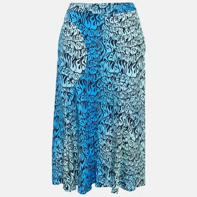 Pre-owned Stella Mccartney Blue Printed Crepe De Chine Midi Skirt Xs