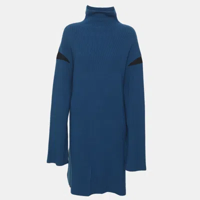 Pre-owned Stella Mccartney Blue Ribbed Knit Mock Neck Tunic Sweater L