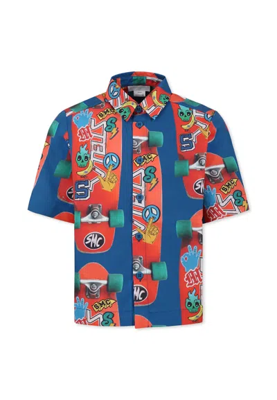 Stella Mccartney Kids' Blue Shirt For Boy With Skateboard
