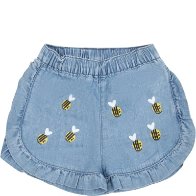 Stella Mccartney Blue Shorts For Baby Girl With Beees