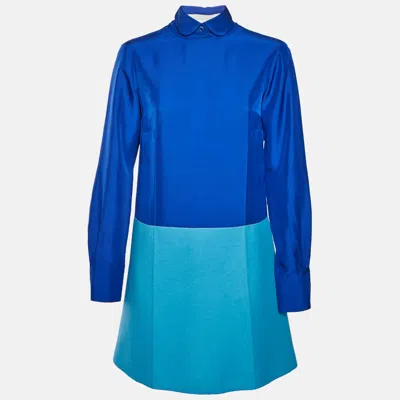 Pre-owned Stella Mccartney Blue Silk And Wool Gabardine Detachable Collar Dress S