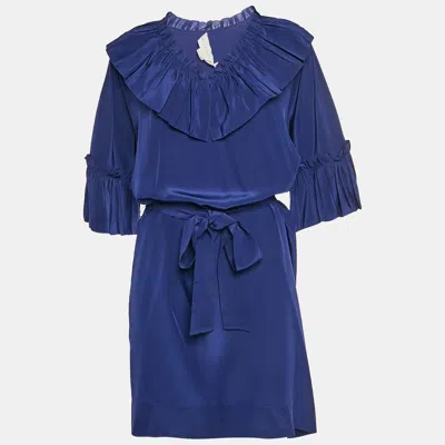 Pre-owned Stella Mccartney Blue Silk Ruffled Mini Dress M