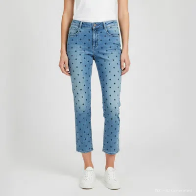 Pre-owned Stella Mccartney Blue Star Embroidered Denim Skinny Jeans M/waist 30"