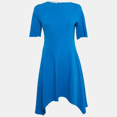 Pre-owned Stella Mccartney Blue Stretch Crepe Asymmetric Mini Dress S