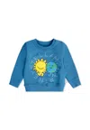 Stella Mccartney Blue Sweatshirt For Baby Boy With Smiling Sun And World In Blue