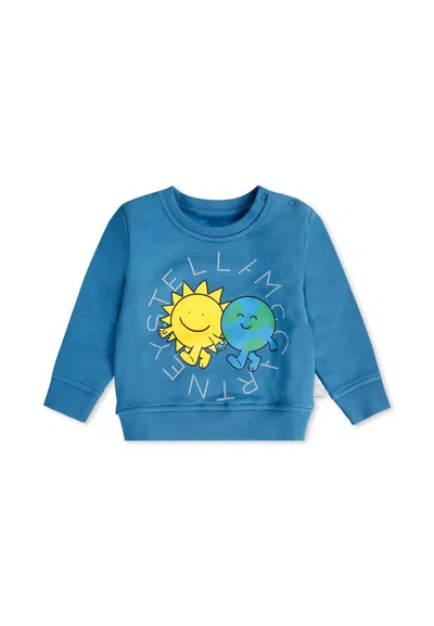 Stella Mccartney Kids' Blue Sweatshirt For Baby Boy With Smiling Sun And World