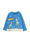 Stella Mccartney Blue T-shirt For Baby Boy With Space Print In Blue
