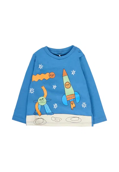 STELLA MCCARTNEY BLUE T-SHIRT FOR BABY BOY WITH SPACE PRINT