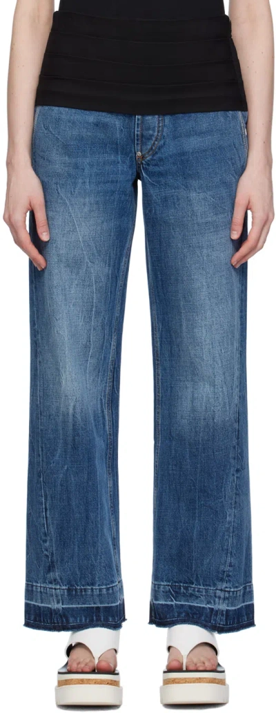 Stella Mccartney Tuxedo Fabric Wide-leg Jeans In Vintage Wash Denim
