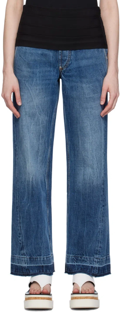 Stella Mccartney Tuxedo-embellished Wide-leg Jeans In Mid Vintage Blue And Tuxedo