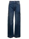 Stella Mccartney Blue Flare Cargo Jeans With Logo Patch In Blue