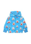 Stella Mccartney Blue Windbreaker Jacket For Baby Boy With Shark Print In Blue