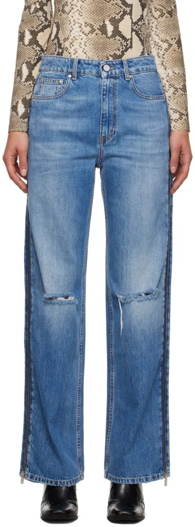 Stella Mccartney Blue Zip Jeans In 4406 Mid Blue