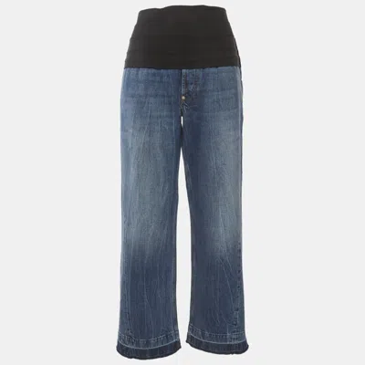 Pre-owned Stella Mccartney Blue/black Denim Pleated High-rise Jeans M/waist 32"