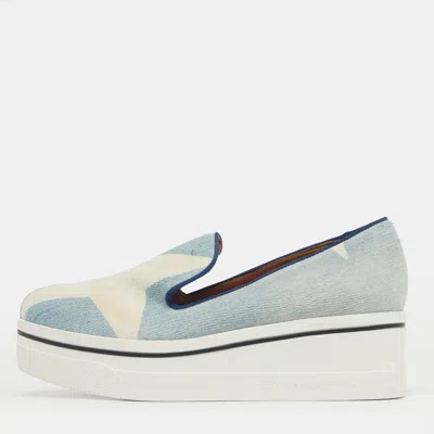 Pre-owned Stella Mccartney Blue/cream Denim Binx Slip On Sneakers Size 36