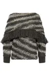 Stella Mccartney Boat-neck Fringed Tiger-pattern Jumper In Bianco E Grigio