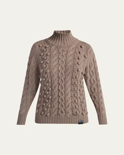 Stella Mccartney Bobble Cable Knit Turtleneck Sweater In Brown