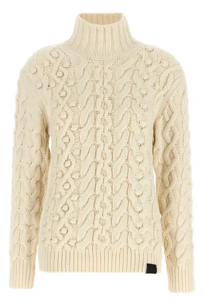 Stella Mccartney High Neck Cable Knit Sweater Ribbed Trim In Neutral