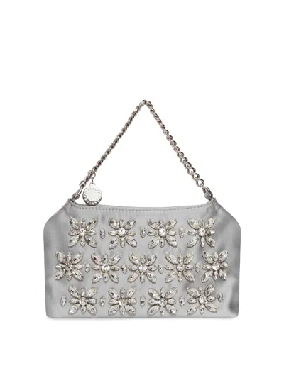 Stella Mccartney Falabella Mini Bag In Satin With Crystals In Gray