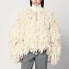 Stella Mccartney Wool Bomber Jacket With Fringes And High Neck In Neutral