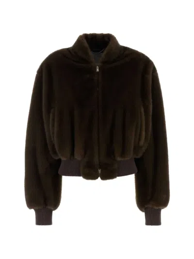 Stella Mccartney Bomber Jacket With Mink Fur Effect In Brown