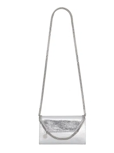 Stella Mccartney The Falabella Crinkled Metallic Chain Wallet In Silver