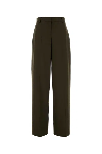 Stella Mccartney Bottle Green Wool Wide-leg Pant In Brown