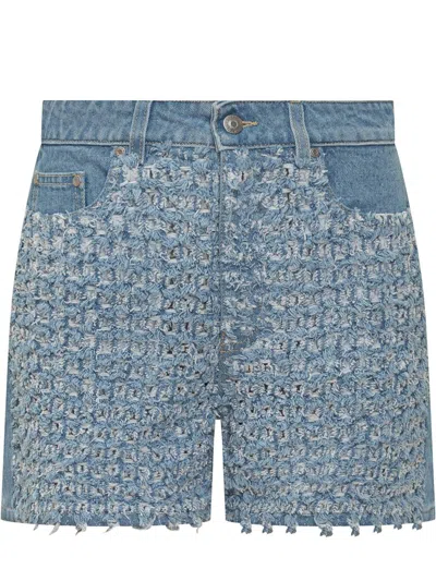 Stella Mccartney Boucle Denim Shorts In Blue