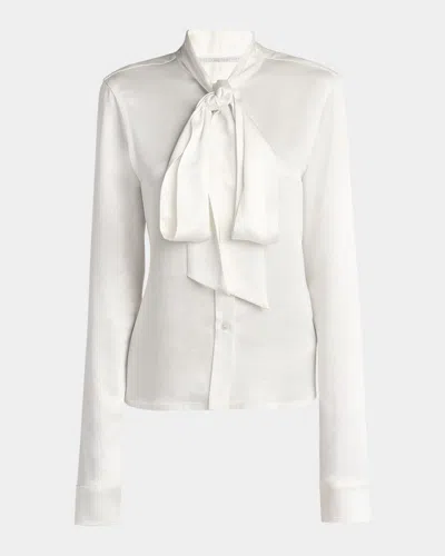 Stella Mccartney Bow Button-down Satin Blouse In Cream