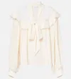 Stella Mccartney Bow-detail Lace-trimmed Silk Blouse In Beige