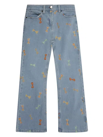 Stella Mccartney Kids' Bow Embroidered Flared Jeans In Azzurro
