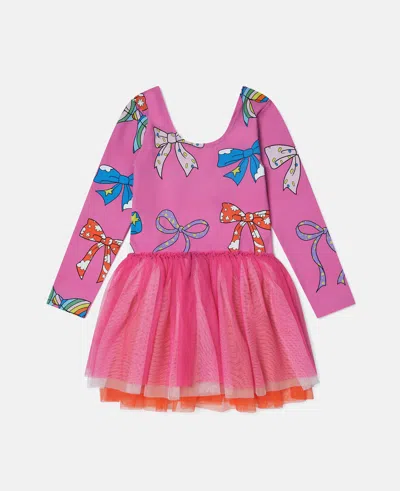 Stella Mccartney Bow Print Layered Tulle Dress In Pink