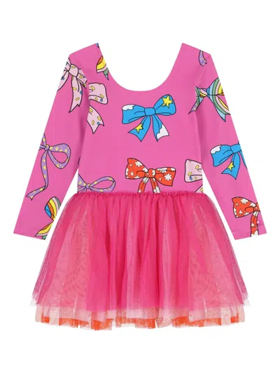 Stella Mccartney Kids' Bow-print Tulle Dress In Purple