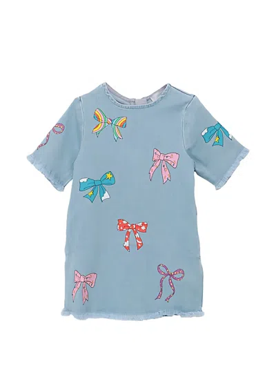 Stella Mccartney Kids' Bow-print Frayed Dress In Blue