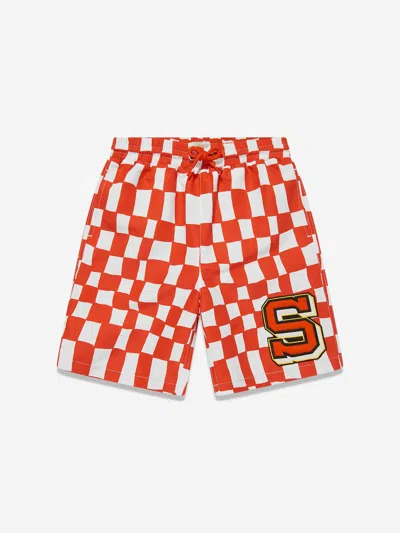 Stella Mccartney Kids'  Boys Checked Swim Shorts In Red