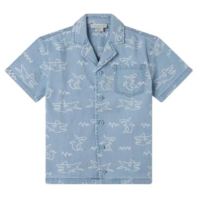 Stella Mccartney Kids'  Boys Light Blue Denim Shark Printed Shirt