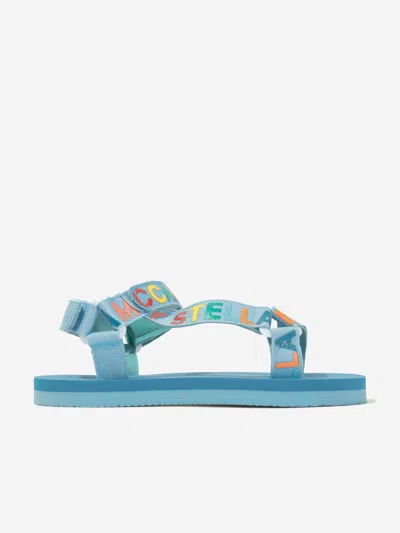 Stella Mccartney Kids' Logo-tape Touch-strap Sandals In Blue